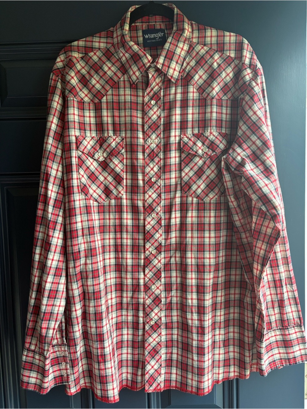 Wrangler Red and Cream Plaid Western Button-Down Shirt